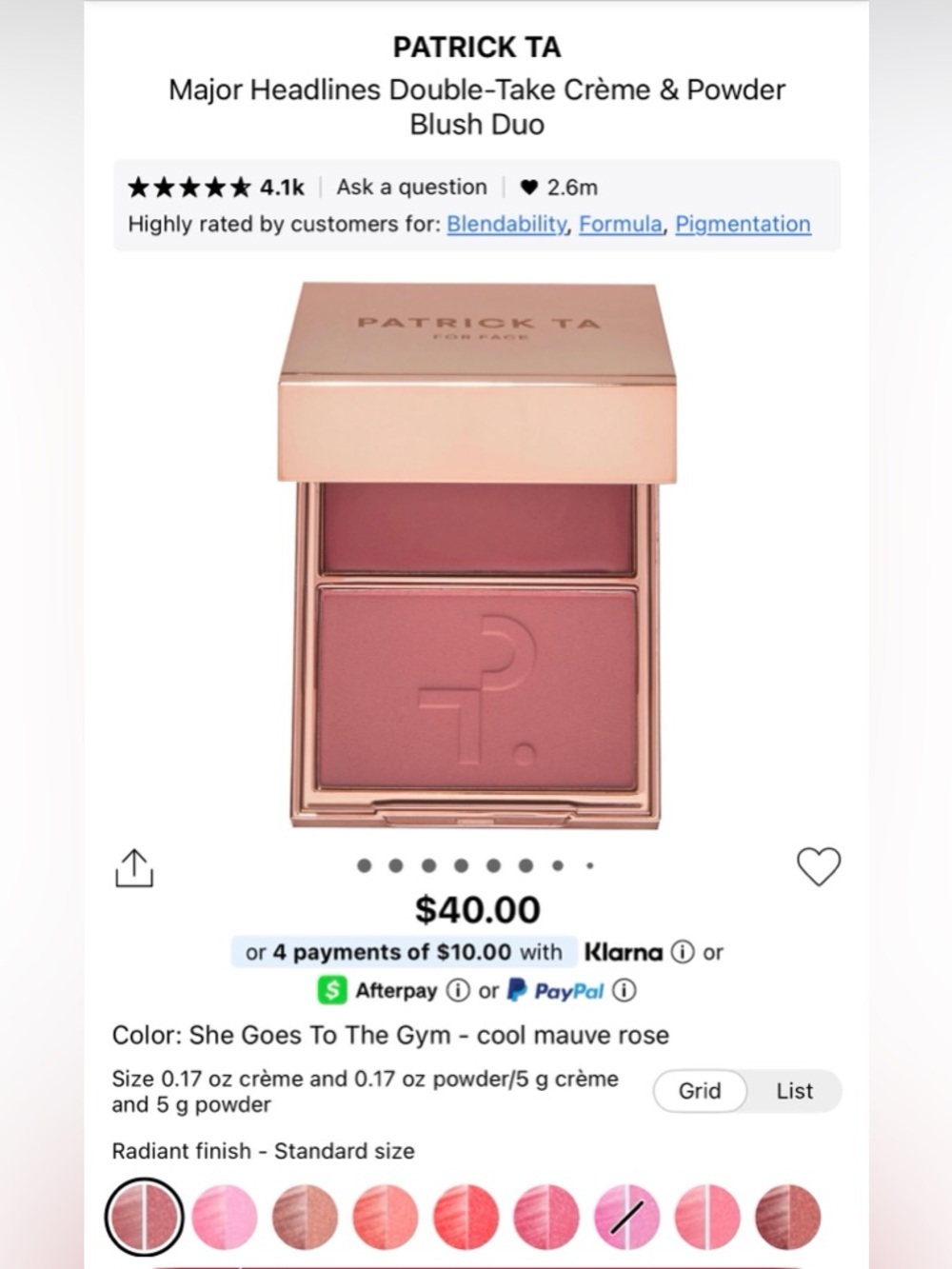 NIB Patrick Ta Major Headlines Double-Take Crème & Powder “She Goes To The Gym”